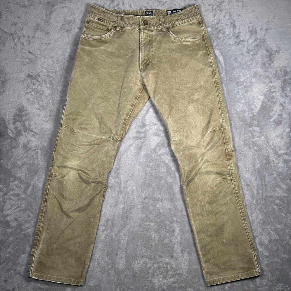 KÜHL RYDR Vintage Patina Dye Pants Men’s Size 34x32 Khaki Canvas Outdoor Hiking